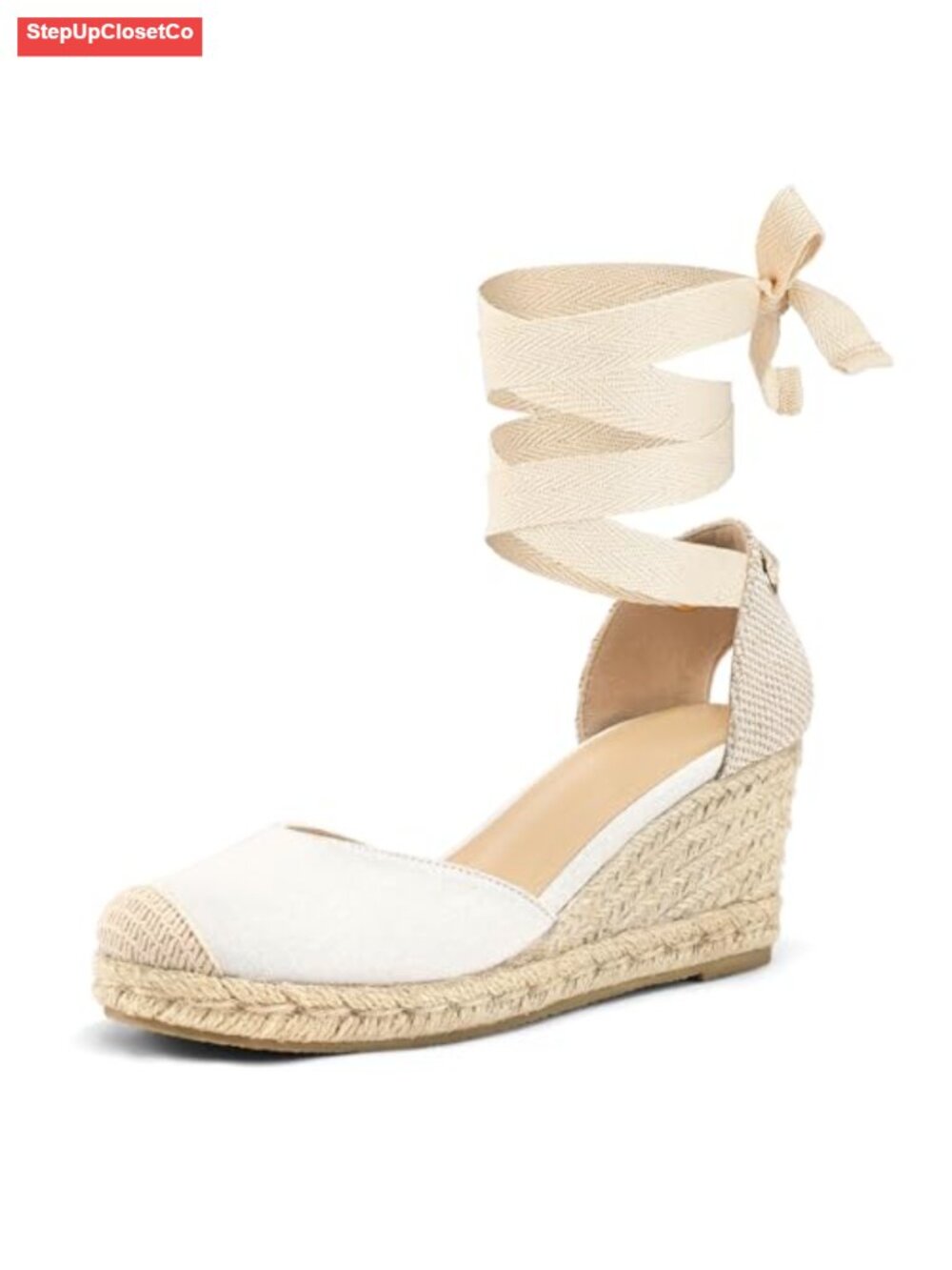 Espadrille Platform Wedge Sandals Closed Toe Ankle Strap Lace Up